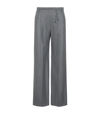 Max Mara Stretch-cashmere String-belt Trousers In Gray