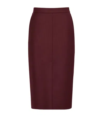 Max Mara Stretch-virgin Wool Midi Pencil Skirt In Burgundy
