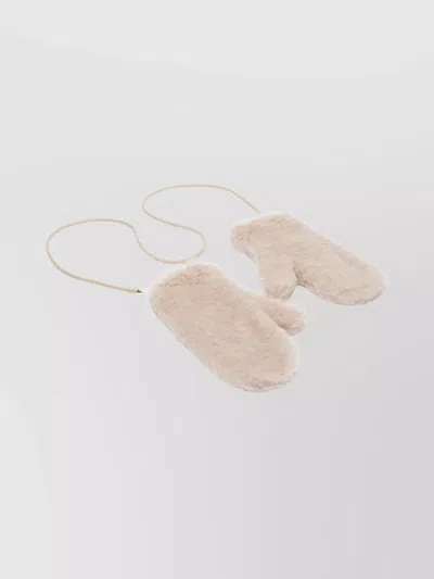 Max Mara Stringed Faux Fur Gloves In Neutral