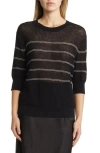 Max Mara Calamo Striped Linen Blend Knit T-shirt In Black