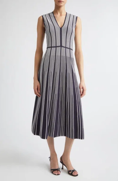 Max Mara Stripe Fit & Flare Sweater Dress In Blue