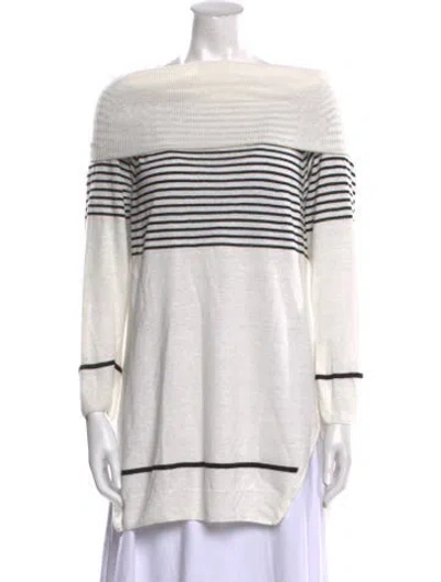 Pre-owned Max Mara Striped Bateau Neckline Sweater In White