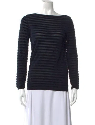 Pre-owned Max Mara Striped Bateau Neckline Top In Blue