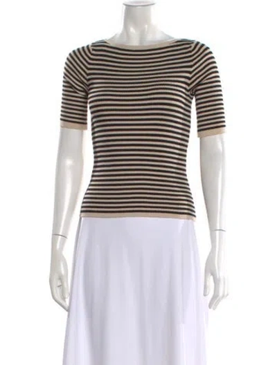 Pre-owned Max Mara Striped Bateau Neckline Top In Neutral