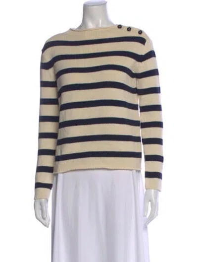 Pre-owned Max Mara Striped Bateau Neckline Top In Neutral