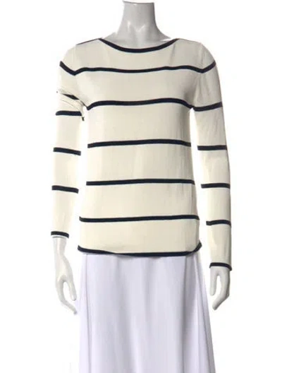 Pre-owned Max Mara Striped Bateau Neckline Top In Neutrals