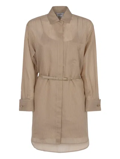Max Mara Striped Belted Shirt Dress In Nude