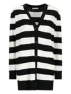 Max Mara Bold Black And White Striped V-neck Sweater With Button-down Front In Black