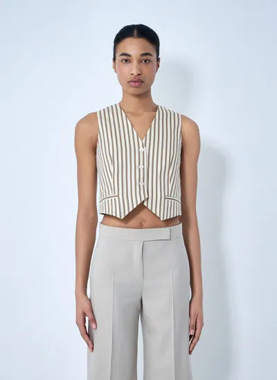 Max Mara Striped Buttoned Waistcoat In Brown