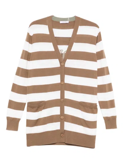 Max Mara Striped Cardigan In Brown