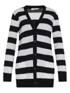 Max Mara Striped Wool Cardigan With V-neck And Flock Motif In Blue