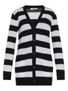 Max Mara Striped Wool Cardigan With V-neck And Flock Motif In White