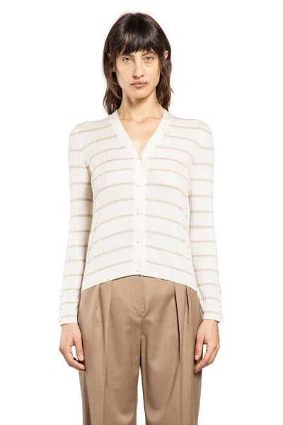 Max Mara Striped Cashmere And Silk Blend Cardigan In Neutral