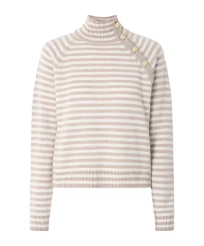 Max Mara Striped Cashmere Turtleneck Sweater In Neutral