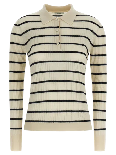Max Mara Striped Cashmere-silk Polo In Brown