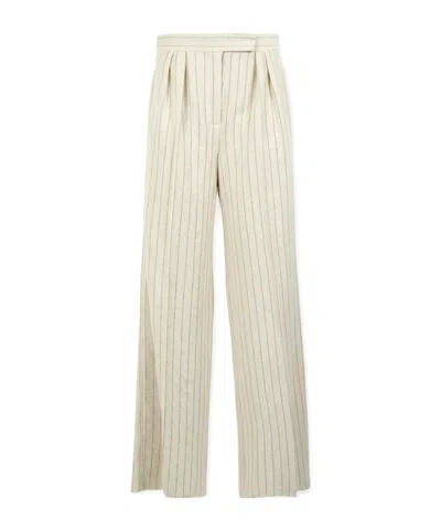 Max Mara Striped Casual Pants In White