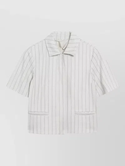 Max Mara Striped Collared Jacket Short Sleeves Pockets In Multi