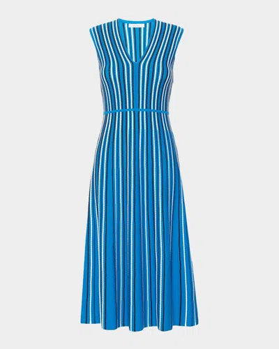 Max Mara Striped Compact Knit Sleeveless Midi Dress In Blue