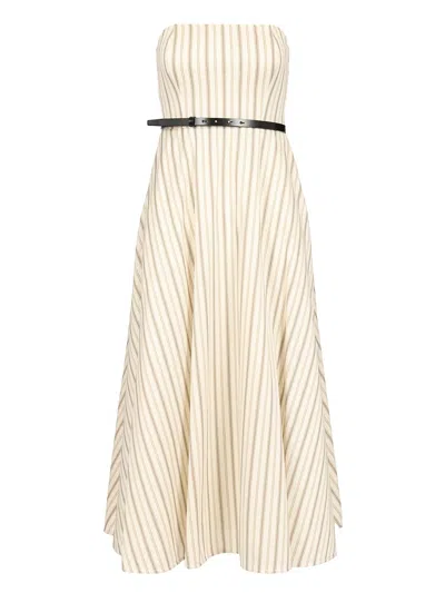 Max Mara Striped Cotton And Linen Bustier Dress Dresses White