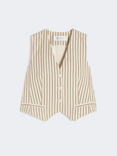 Max Mara Striped Cotton And Silk Canvas Gilet In Brown