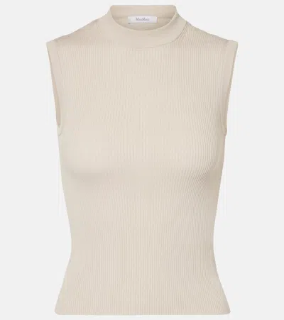 Max Mara Striped Cotton And Silk Sweater Vest In Beige