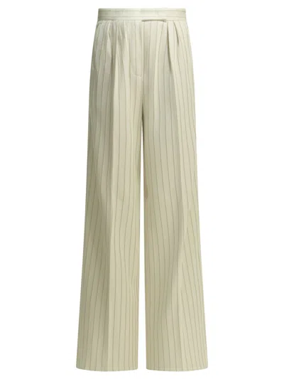 Max Mara Striped Cotton Pants With Front Zipper And Hook For Women In Neutral