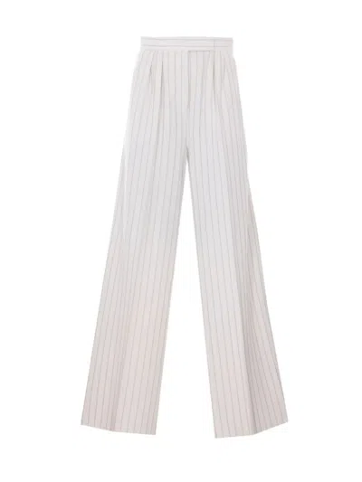 Max Mara Striped Cotton Pants With Front Zipper And Hook For Women In White