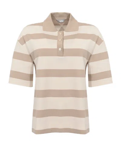 Max Mara Striped Cotton Polo Shirt In Neutral