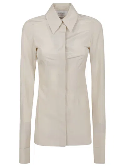 Max Mara Striped Cotton Poplin Tunic With Hidden Button Closure In Neutrals