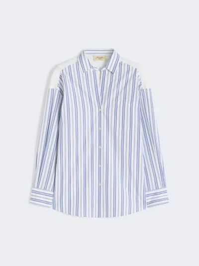 Max Mara Striped Cotton Shirt With Eyelet Lace In Blue