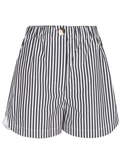 Max Mara Striped Cotton Shorts In Black