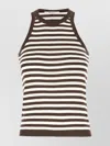 Max Mara Striped Cotton Sleeveless Top With Ribbed Trim In Black