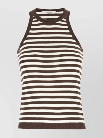 Max Mara Striped Cotton Sleeveless Top With Ribbed Trim In Black
