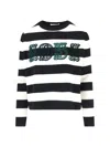 Max Mara Striped Cream Wool Sweater With Embroidered Logo Detail In Black