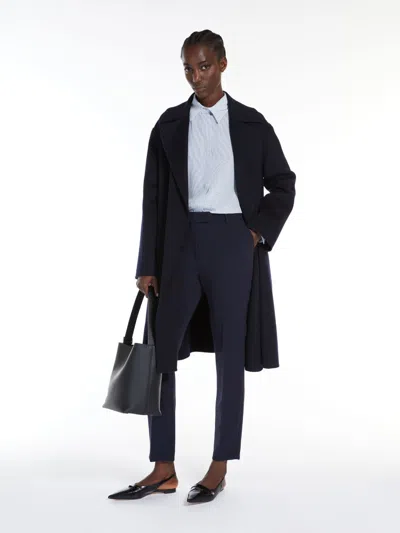 Max Mara Striped Crepe De Chine Shirt In Navy