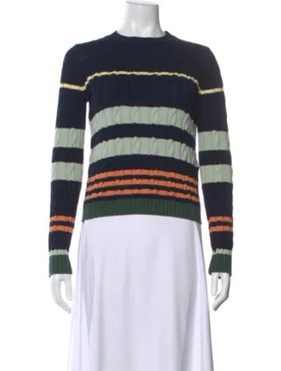 Pre-owned Max Mara Striped Crew Neck Sweater In Blue