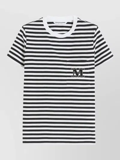Max Mara Striped Crew Neck T Shirt Chest Pocket In Multi