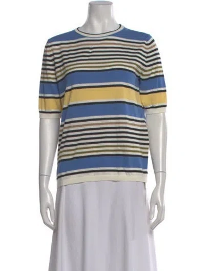 Pre-owned Max Mara Striped Crew Neck Top In Blue