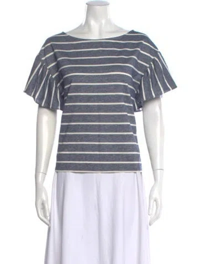 Pre-owned Max Mara Striped Crew Neck Top In Blue
