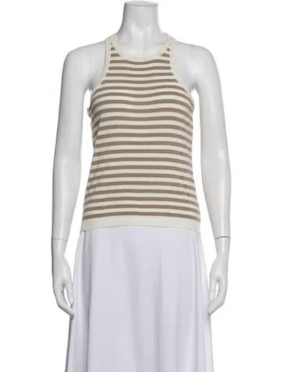 Pre-owned Max Mara Striped Crew Neck Top In White