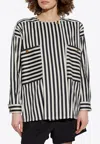 Max Mara Womens White Black Paio Striped Cotton And Silk-blend Shirt In White