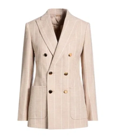 Max Mara Striped Double-breasted Blazer In Neutral