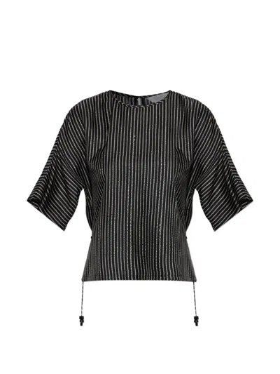 Max Mara Striped Drawstring Top In Black