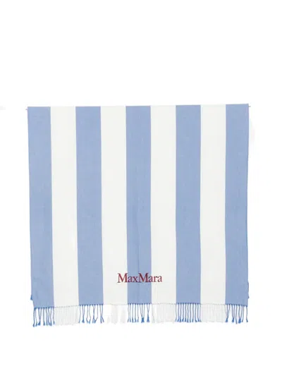 Max Mara Striped Fringed Beach Towel In Blue