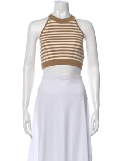 Pre-owned Max Mara Striped Halterneck Crop Top W/ Tags In Neutrals