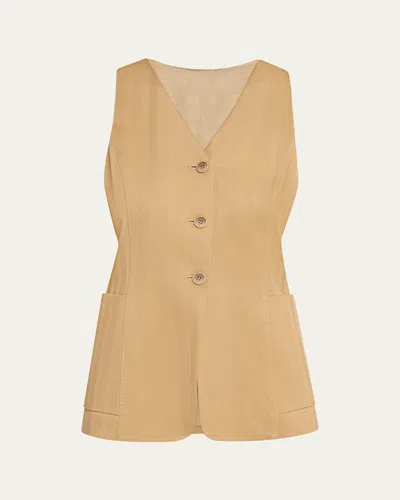 Max Mara Striped Herringbone Vest In Brown