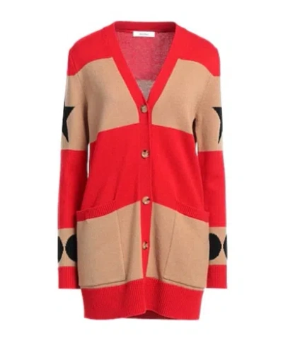 Max Mara Striped Knit Cardigan In Red