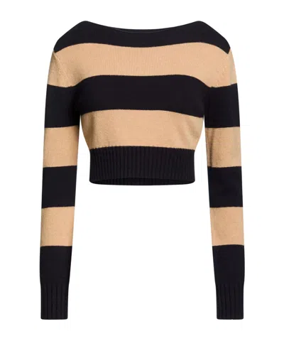 Max Mara Striped Knit Top In Black