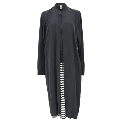 Max Mara Striped Layered Midi Dress In Black Silk