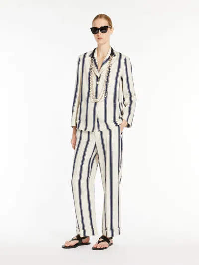 Max Mara Striped Linen And Cotton Jacket In White